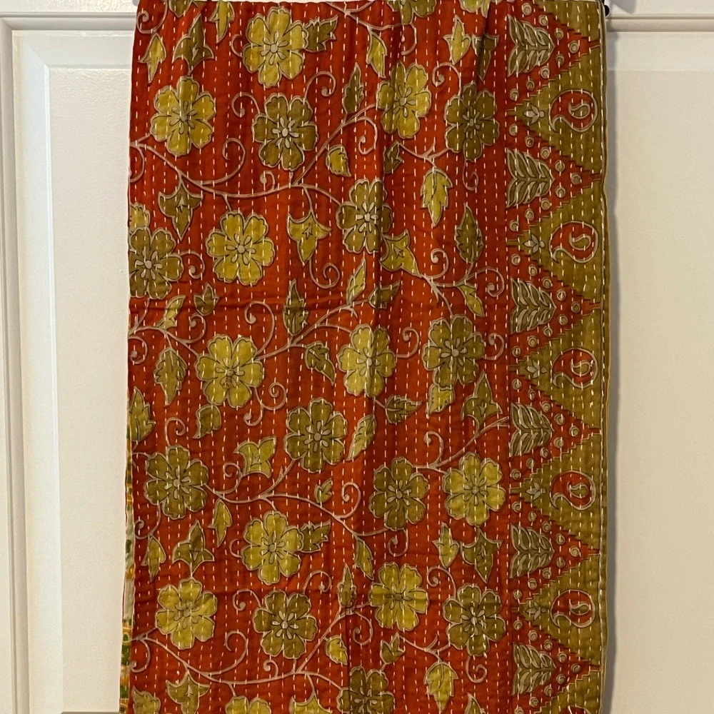 KANTHA SCARF REVERSIBLE TWO SIDED SARI HEAD WRAP DECOR LINEN SARONG